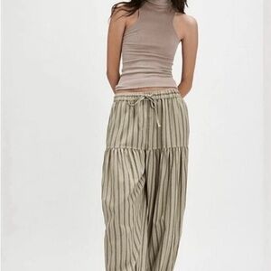 NWT Free People Ellie Striped Pull On Barrel Pants | Sage/Cream